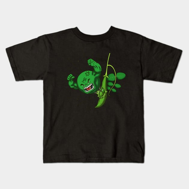 Funny Pea Vegan Angry Superhero Parody Kids T-Shirt by BoggsNicolas